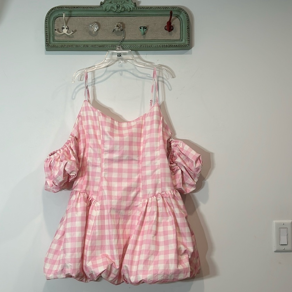 Pink Gingham Off-Shoulder Dress